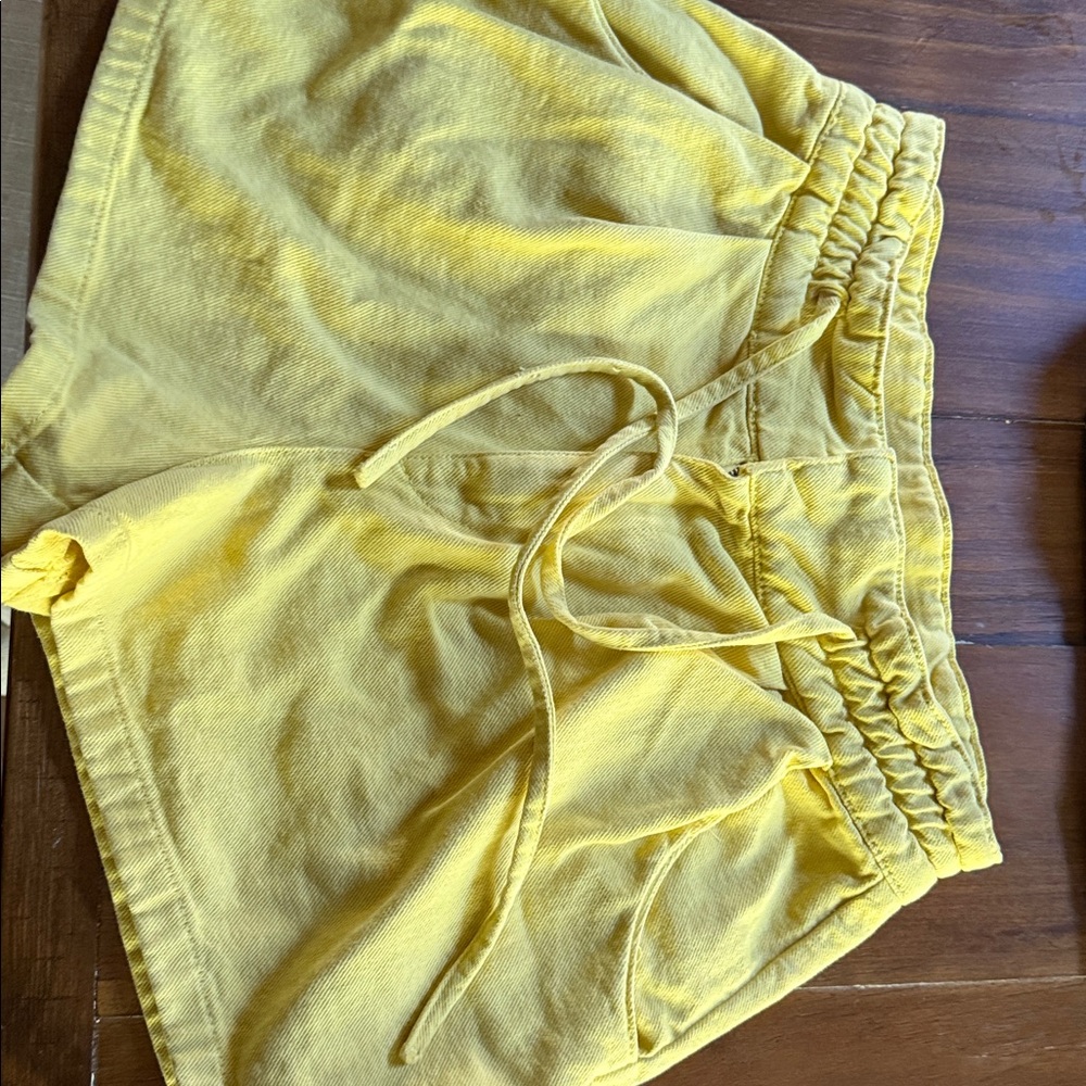 Zara High Waisted Yellow Drawstring Shorts